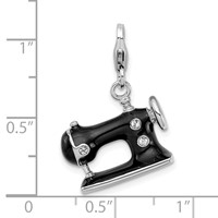 Amore La Vita Sterling Silver Rhodium-plated Polished 3-D Enameled Sewing Machine Charm with Fancy Lobster Clasp view 5