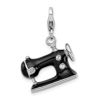 Amore La Vita Sterling Silver Rhodium-plated Polished 3-D Enameled Sewing Machine Charm with Fancy Lobster Clasp view 1