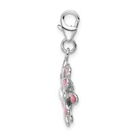 Amore La Vita Sterling Silver Rhodium-plated Polished Enameled Flower Charm with Fancy Lobster Clasp view 2