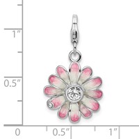 Amore La Vita Sterling Silver Rhodium-plated Polished Enameled Flower Charm with Fancy Lobster Clasp view 4