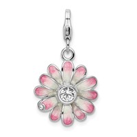 Amore La Vita Sterling Silver Rhodium-plated Polished Enameled Flower Charm with Fancy Lobster Clasp view 1