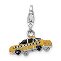 Amore La Vita Sterling Silver Rhodium-plated Polished 3-D Enameled Taxi Cab Charm with Fancy Lobster Clasp view 3