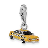 Amore La Vita Sterling Silver Rhodium-plated Polished 3-D Enameled Taxi Cab Charm with Fancy Lobster Clasp view 4
