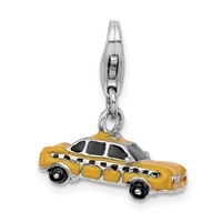 Amore La Vita Sterling Silver Rhodium-plated Polished 3-D Enameled Taxi Cab Charm with Fancy Lobster Clasp view 1