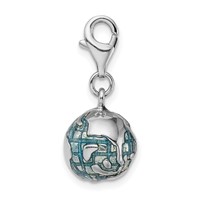 Amore La Vita Sterling Silver Rhodium-plated Polished 3-D Enameled World Globe Charm with Fancy Lobster Clasp view 2