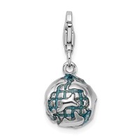 Amore La Vita Sterling Silver Rhodium-plated Polished 3-D Enameled World Globe Charm with Fancy Lobster Clasp view 3