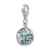 Amore La Vita Sterling Silver Rhodium-plated Polished 3-D Enameled World Globe Charm with Fancy Lobster Clasp view 4