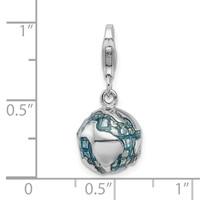 Amore La Vita Sterling Silver Rhodium-plated Polished 3-D Enameled World Globe Charm with Fancy Lobster Clasp view 5