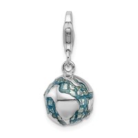 Amore La Vita Sterling Silver Rhodium-plated Polished 3-D Enameled World Globe Charm with Fancy Lobster Clasp view 1