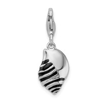 Amore La Vita Sterling Silver Rhodium-plated Polished 3-D Enameled Shell Charm with Fancy Lobster Clasp view 3