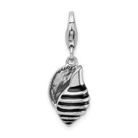 Amore La Vita Sterling Silver Rhodium-plated Polished 3-D Enameled Shell Charm with Fancy Lobster Clasp view 1
