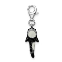 Amore La Vita Sterling Silver Rhodium-plated Polished 3-D Enameled Orca Whale Charm with Fancy Lobster Clasp view 2