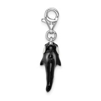 Amore La Vita Sterling Silver Rhodium-plated Polished 3-D Enameled Orca Whale Charm with Fancy Lobster Clasp view 3