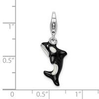 Amore La Vita Sterling Silver Rhodium-plated Polished 3-D Enameled Orca Whale Charm with Fancy Lobster Clasp view 4