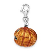 Amore La Vita Sterling Silver Rhodium-plated Polished 3-D Enameled Jack O Lantern Charm with Fancy Lobster Clasp view 2