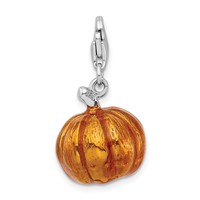 Amore La Vita Sterling Silver Rhodium-plated Polished 3-D Enameled Jack O Lantern Charm with Fancy Lobster Clasp view 3