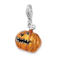 Amore La Vita Sterling Silver Rhodium-plated Polished 3-D Enameled Jack O Lantern Charm with Fancy Lobster Clasp view 4