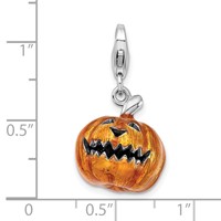 Amore La Vita Sterling Silver Rhodium-plated Polished 3-D Enameled Jack O Lantern Charm with Fancy Lobster Clasp view 5
