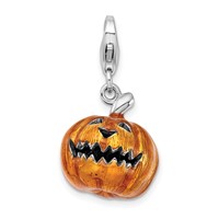Amore La Vita Sterling Silver Rhodium-plated Polished 3-D Enameled Jack O Lantern Charm with Fancy Lobster Clasp view 1