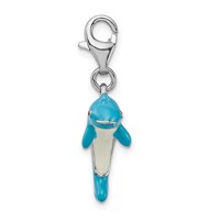 Amore La Vita Sterling Silver Rhodium-plated Polished 3-D Enameled Dolphin Charm with Fancy Lobster Clasp view 2