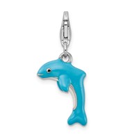 Amore La Vita Sterling Silver Rhodium-plated Polished 3-D Enameled Dolphin Charm with Fancy Lobster Clasp view 3