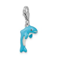 Amore La Vita Sterling Silver Rhodium-plated Polished 3-D Enameled Dolphin Charm with Fancy Lobster Clasp view 4