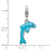 Amore La Vita Sterling Silver Rhodium-plated Polished 3-D Enameled Dolphin Charm with Fancy Lobster Clasp view 5