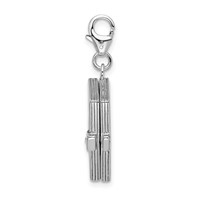 Amore La Vita Sterling Silver Rhodium-plated Polished 3-D Moveable Crystal Enameled 3-D Note Book Charm with Fancy Lobster Clasp view 2