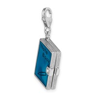 Amore La Vita Sterling Silver Rhodium-plated Polished 3-D Moveable Crystal Enameled 3-D Note Book Charm with Fancy Lobster Clasp view 4