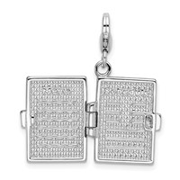 Amore La Vita Sterling Silver Rhodium-plated Polished 3-D Moveable Crystal Enameled 3-D Note Book Charm with Fancy Lobster Clasp view 5