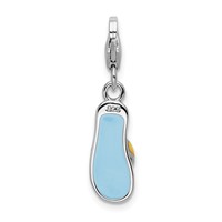 Amore La Vita Sterling Silver Rhodium-plated Polished 3-D Enameled Flower Flip Flop Charm with Fancy Lobster Clasp view 3