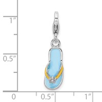 Amore La Vita Sterling Silver Rhodium-plated Polished 3-D Enameled Flower Flip Flop Charm with Fancy Lobster Clasp view 4