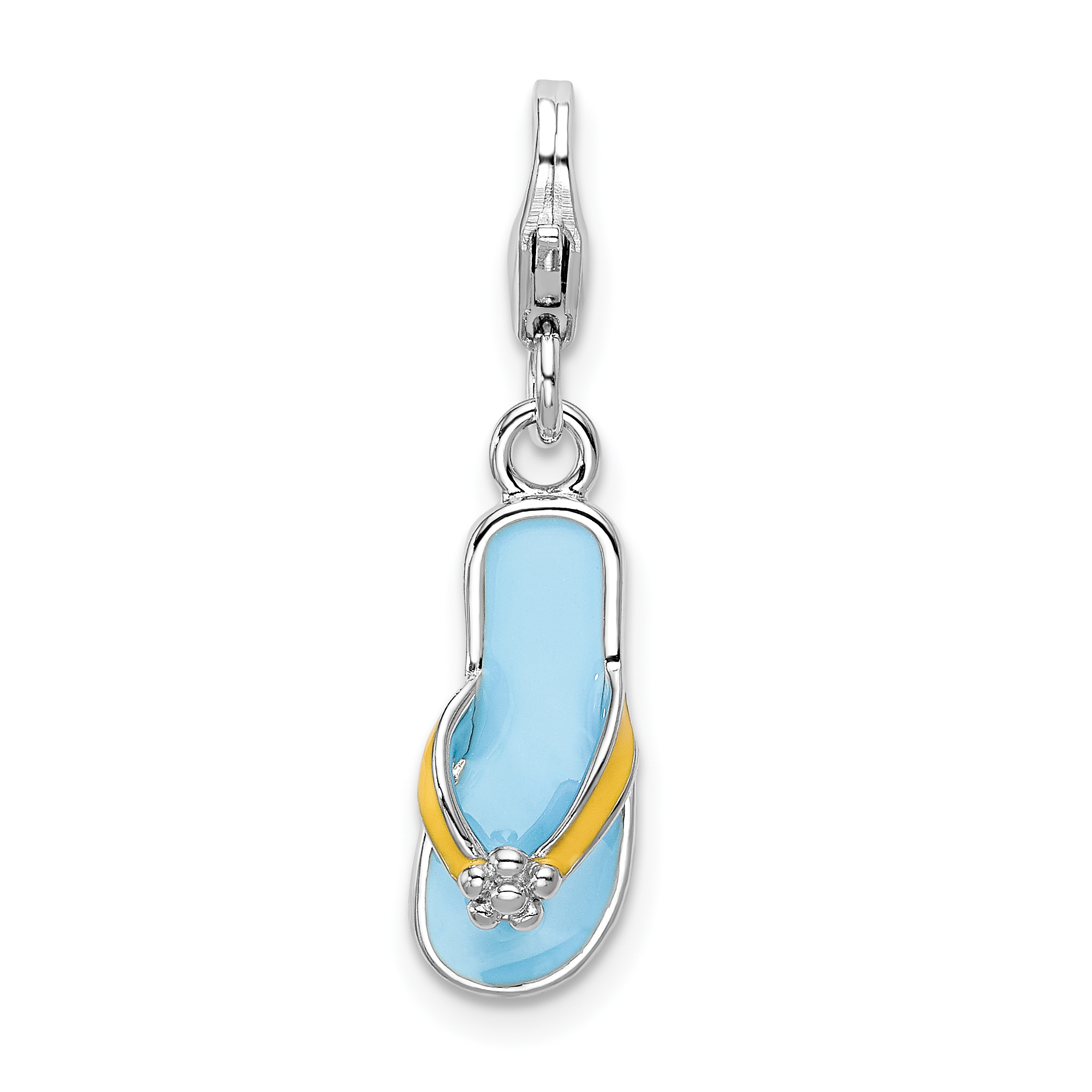 Amore La Vita Silver Polished 3-D Enameled Flower Flip Flop Charm with Fancy Lo