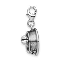 Amore La Vita Sterling Silver Rhodium-plated Polished 3-D Dog Bowl and Bone Charm with Fancy Lobster Clasp view 2