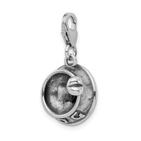Amore La Vita Sterling Silver Rhodium-plated Polished 3-D Dog Bowl and Bone Charm with Fancy Lobster Clasp view 4