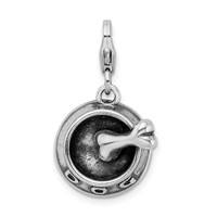 Amore La Vita Sterling Silver Rhodium-plated Polished 3-D Dog Bowl and Bone Charm with Fancy Lobster Clasp view 1
