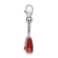 Amore La Vita Sterling Silver Rhodium-plated Polished 3-D Enameled with Swarovski Crystal Purse Charm with Fancy Lobster Clasp view 2