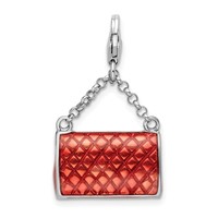 Amore La Vita Sterling Silver Rhodium-plated Polished 3-D Enameled with Swarovski Crystal Purse Charm with Fancy Lobster Clasp view 3