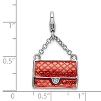 Amore La Vita Sterling Silver Rhodium-plated Polished 3-D Enameled with Swarovski Crystal Purse Charm with Fancy Lobster Clasp view 4