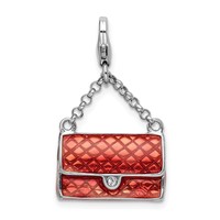 Amore La Vita Sterling Silver Rhodium-plated Polished 3-D Enameled with Swarovski Crystal Purse Charm with Fancy Lobster Clasp view 1