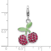 Sterling Silver RH Enameled 3-D Cherries Charm with Lobster Clasp view 4