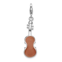 Amore La Vita Sterling Silver Rhodium-plated Polished 3-D Enameled Viola Charm with Fancy Lobster Clasp view 3