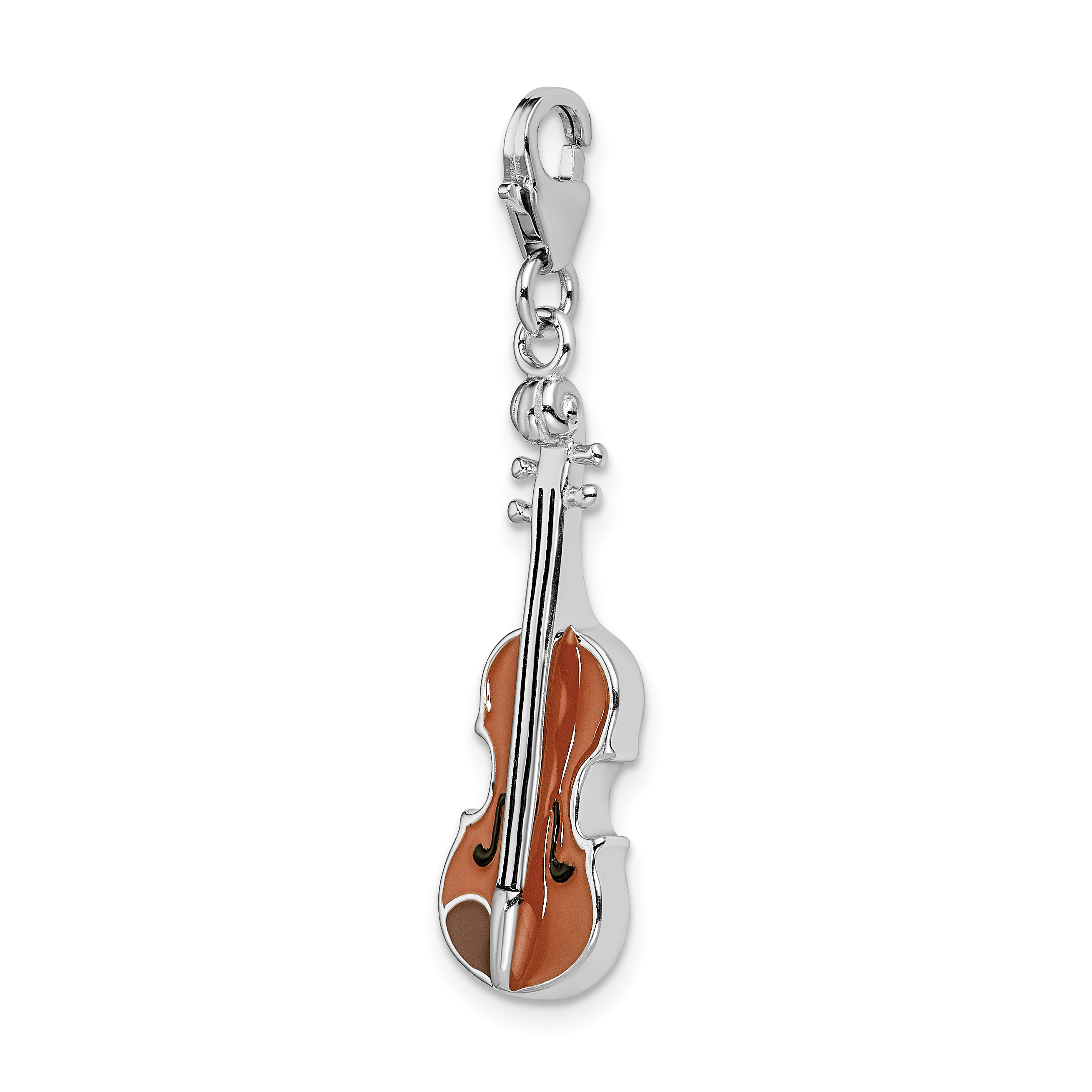 Amore La Vita Silver Polished 3-D Enameled Viola Charm with Fancy Lobster Clasp - Picture 4 of 5