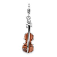 Amore La Vita Sterling Silver Rhodium-plated Polished 3-D Enameled Viola Charm with Fancy Lobster Clasp view 1