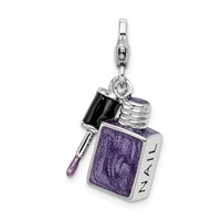 Amore La Vita Sterling Silver Rhodium-plated Polished 3-D Enameled Nail Enameled Charm with Fancy Lobster Clasp view 1