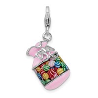 Amore La Vita Sterling Silver Rhodium-plated Polished 3-D Enameled Candy Jar Charm with Fancy Lobster Clasp view 1