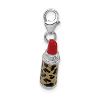 Amore La Vita Sterling Silver Rhodium-plated Polished 3-D Enameled Leopard Lipstick Charm with Fancy Lobster Clasp view 2