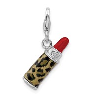 Amore La Vita Sterling Silver Rhodium-plated Polished 3-D Enameled Leopard Lipstick Charm with Fancy Lobster Clasp view 3