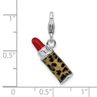 Amore La Vita Sterling Silver Rhodium-plated Polished 3-D Enameled Leopard Lipstick Charm with Fancy Lobster Clasp view 5