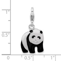 Amore La Vita Sterling Silver Rhodium-plated Polished Enameled Panda Bear Charm with Fancy Lobster Clasp view 4